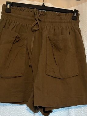 Avec Les Filles Brown Drawstring Hybrid Shorts